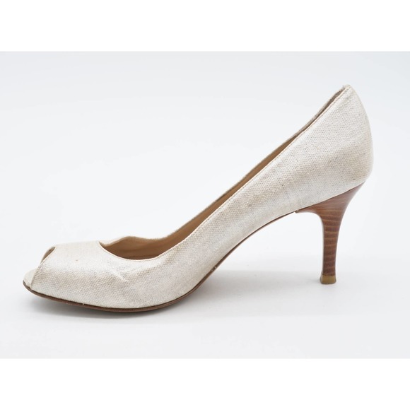 Stuart Weitzman Womens 7 Heels Beige Metallic Peep Toe Stiletto Dress Pumps - Picture 5 of 10